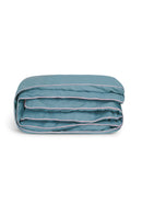 Housse De Couette - Percale De Coton - Bleu Chardin Liseré Rose Nymphe