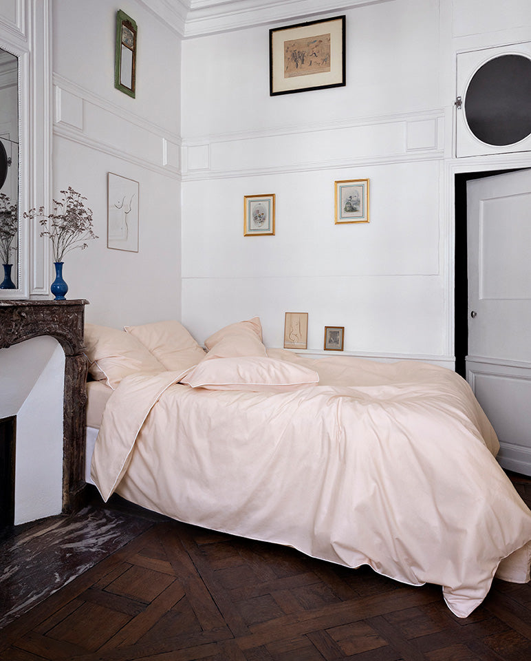 Housse De Couette - Percale De Coton - Rose Nymphe Liseré Blanc