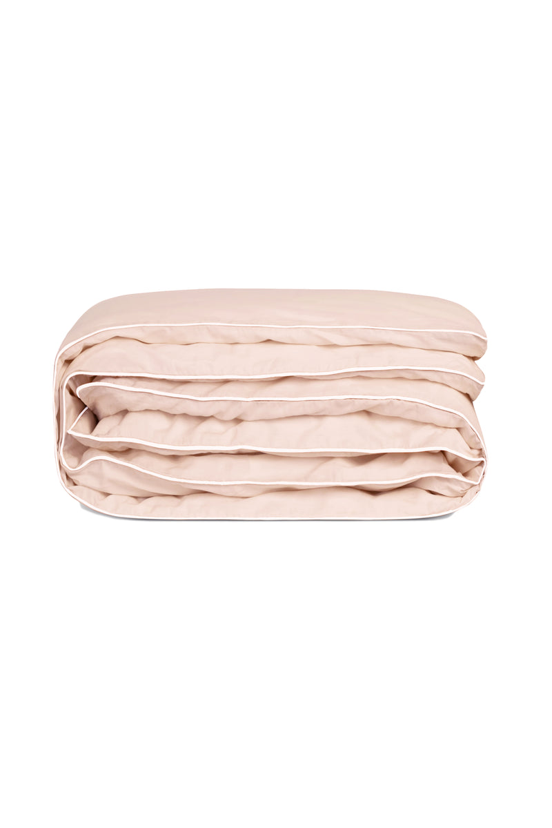 Housse De Couette - Percale De Coton - Rose Nymphe Liseré Blanc