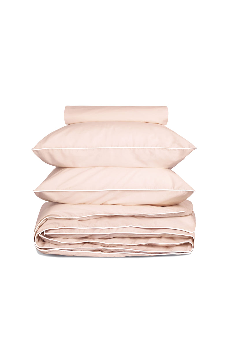 Housse De Couette - Percale De Coton - Rose Nymphe Liseré Blanc