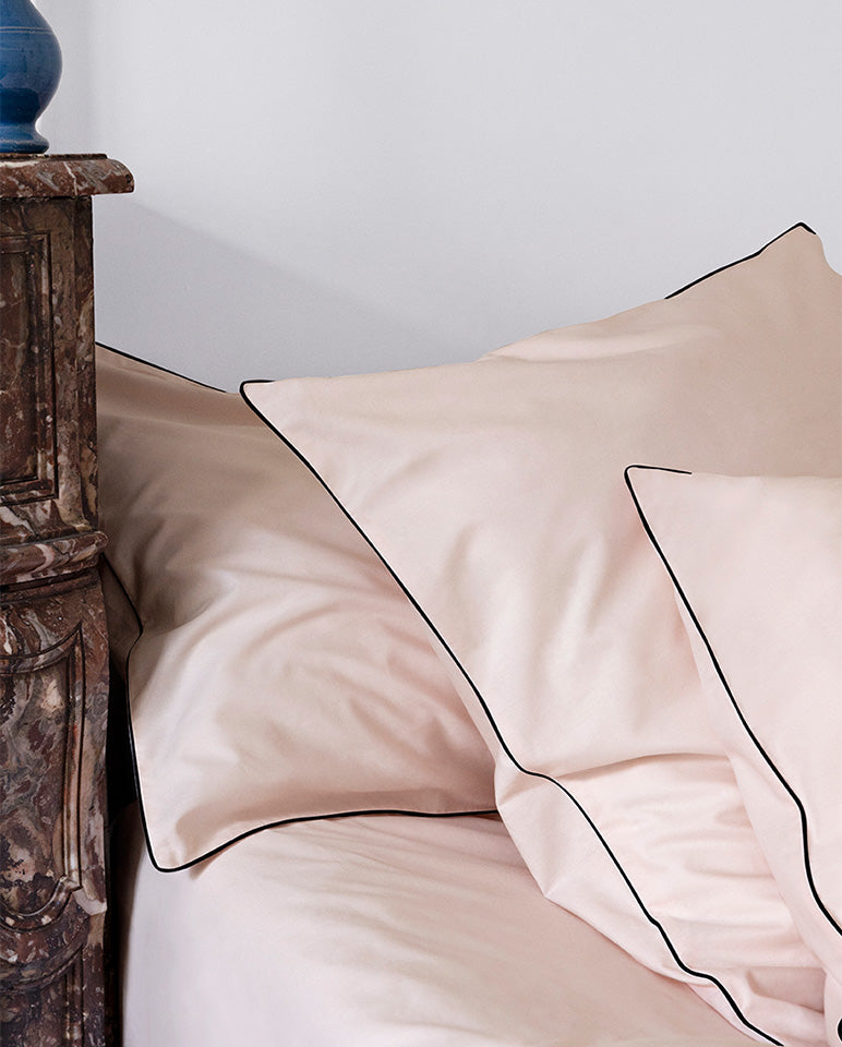 Housse De Couette - Percale De Coton - Rose Nymphe Liseré Noir
