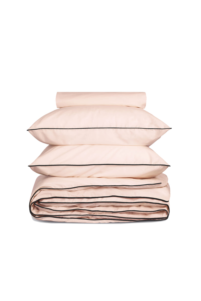 Housse De Couette - Percale De Coton - Rose Nymphe Liseré Noir