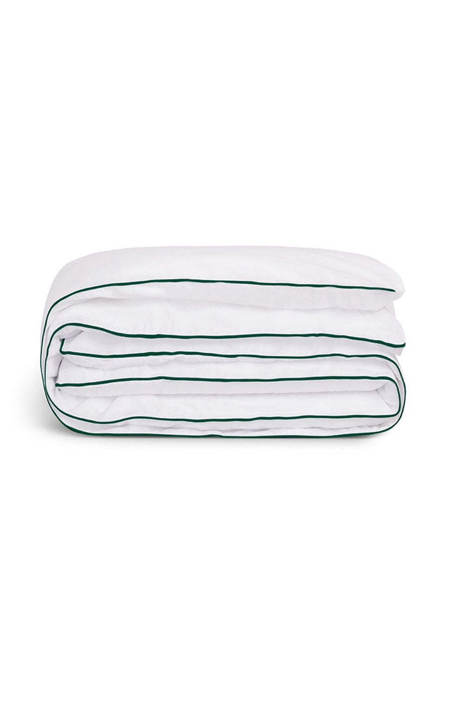 Housse De Couette - Percale De Coton - Blanc Liseré Vert Anglais