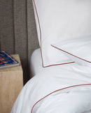Housse De Couette - Percale De Coton - Blanc Liseré Rouge Basque