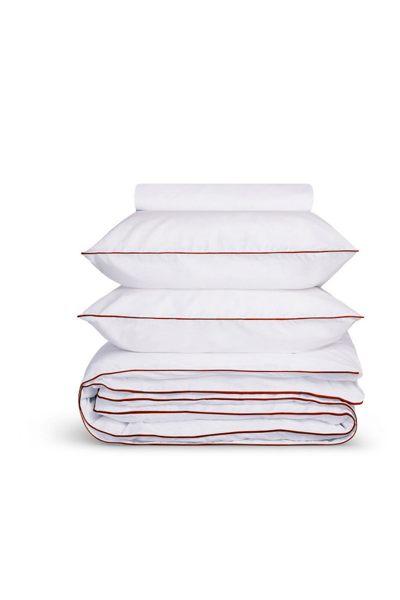 Housse De Couette - Percale De Coton - Blanc Liseré Rouge Basque