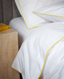 Housse De Couette - Percale De Coton - Blanc Liseré Jaune