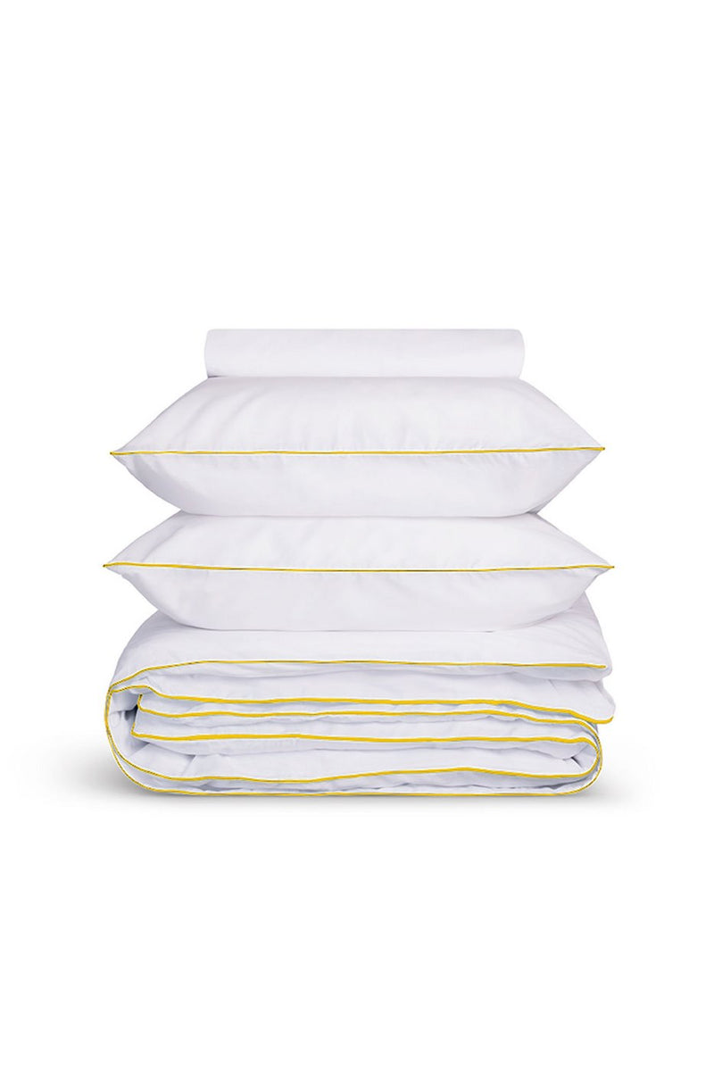 Housse De Couette - Percale De Coton - Blanc Liseré Jaune