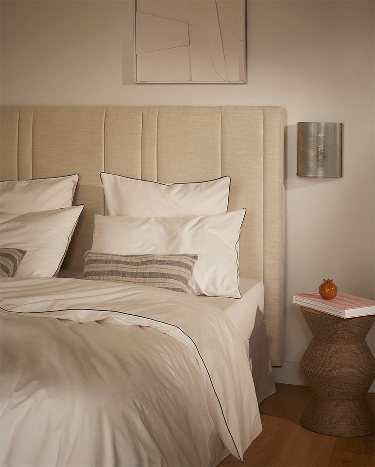 Housse De Couette - Percale De Coton - Ecru Liseré Noir