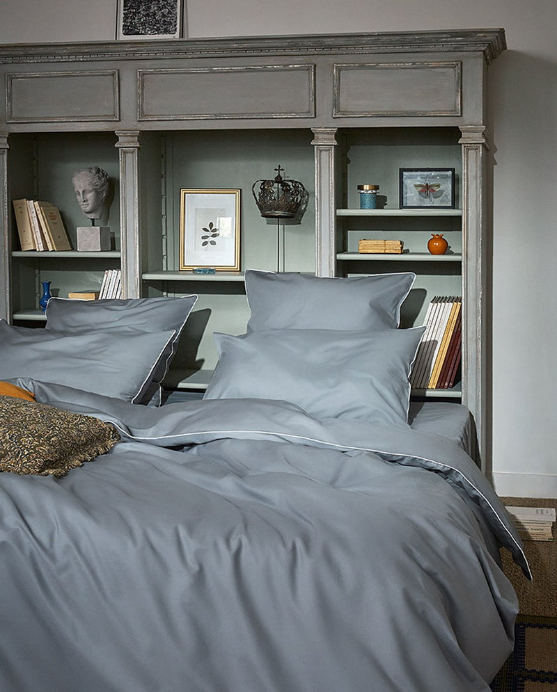 Housse De Couette - Percale De Coton - Gris Liseré Blanc