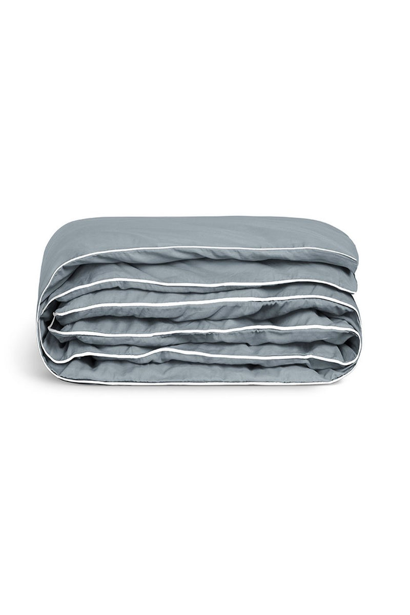 Housse De Couette - Percale De Coton - Gris Liseré Blanc