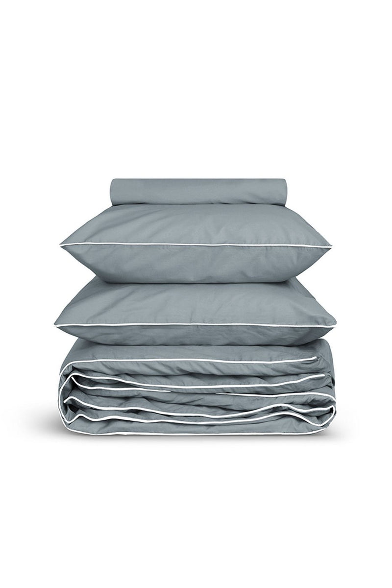 Housse De Couette - Percale De Coton - Gris Liseré Blanc