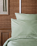 Housse De Couette - Percale De Coton - Vert Amande Liseré Blanc