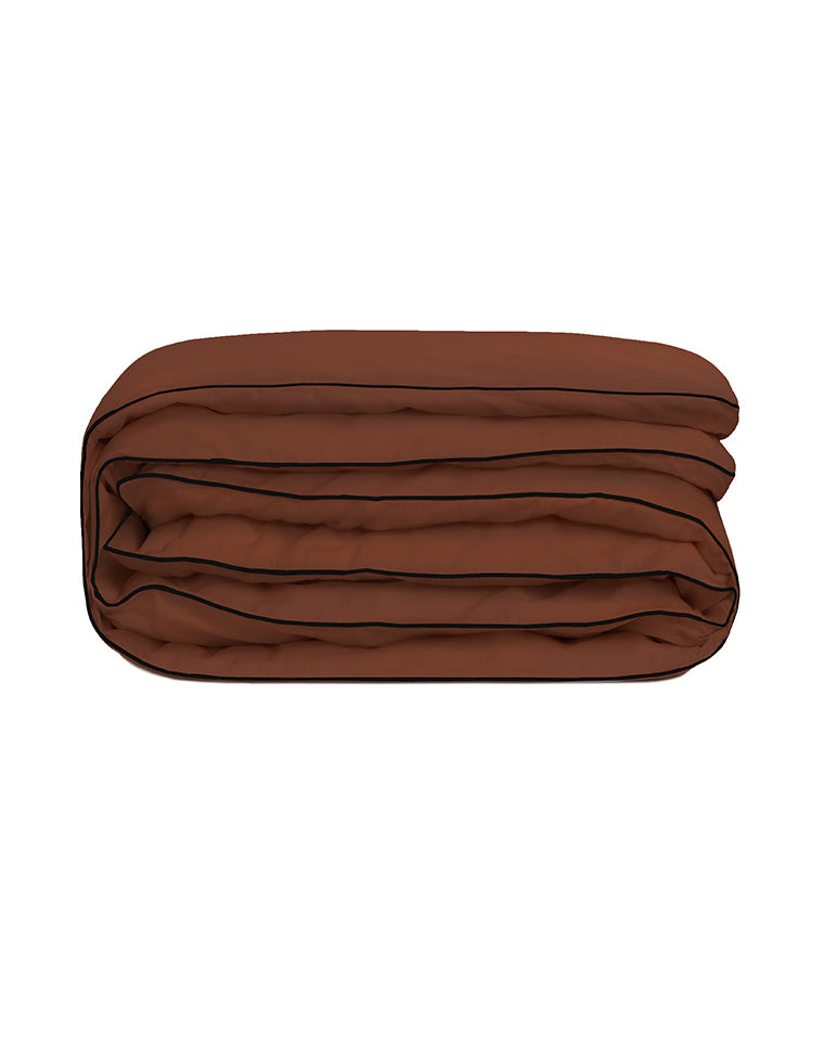 Housse De Couette Percale De Coton - Finition Liseré - Chocolat Liseré Noir