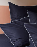 Housse De Couette Percale De Coton - Finition Liseré - Bleu Nuit Liseré Blanc