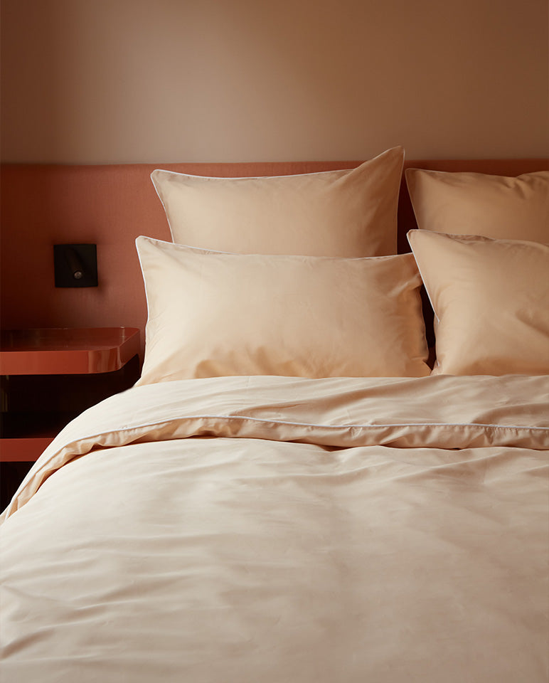 Housse De Couette Percale De Coton - Finition Liseré - Nude Liseré Blanc