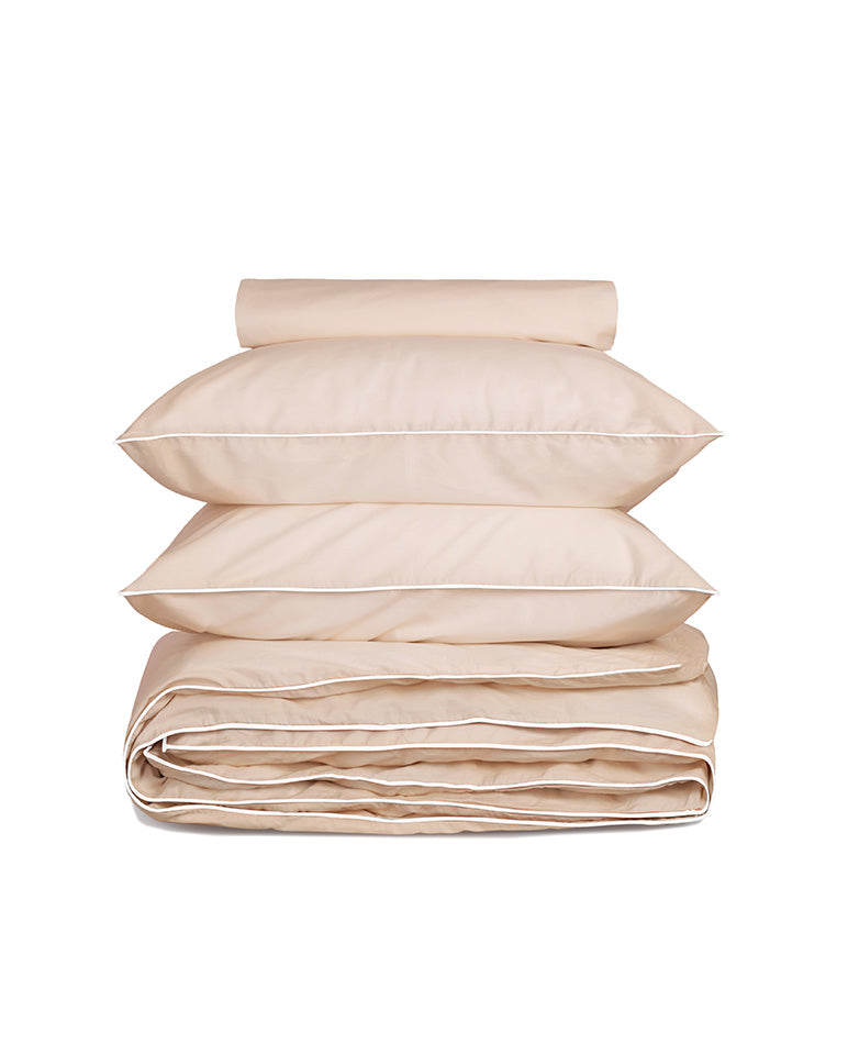 Housse De Couette Percale De Coton - Finition Liseré - Nude Liseré Blanc