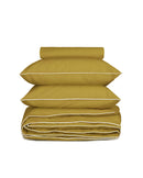 Housse De Couette Percale De Coton - Finition Liseré - Vert Bronze Liseré Blanc