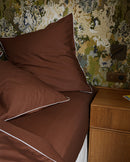 Housse De Couette Percale De Coton - Finition Liseré - Chocolat Liseré Blanc