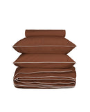 Housse De Couette Percale De Coton - Finition Liseré - Chocolat Liseré Blanc