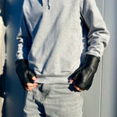 Mitaines Hector Cuir Doublés Lapin - Noir - Homme