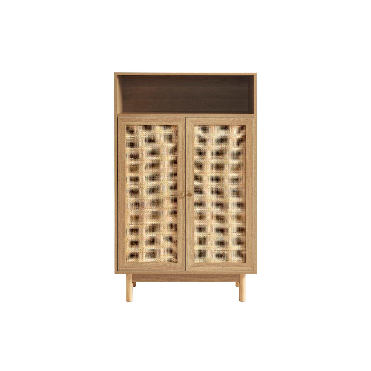 Helena - Aparador de 2 puertas - Efecto roble y rejilla de ratán
