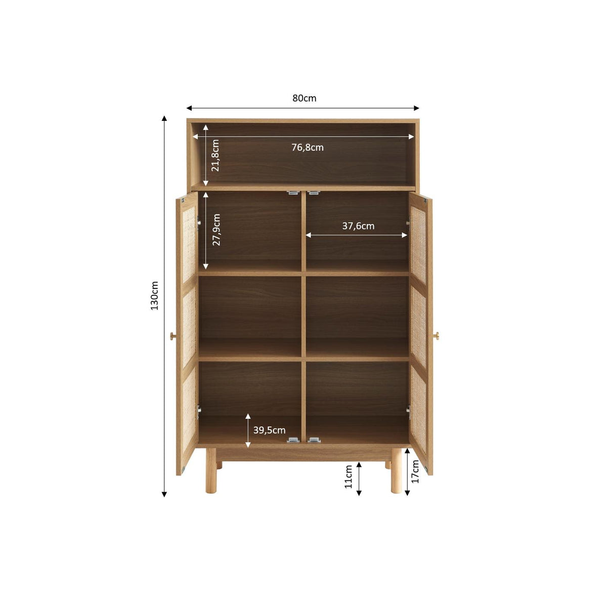 Helena - Aparador de 2 puertas - Efecto roble y rejilla de ratán