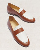 Penny Loafer Héloïse - Cuir Caramel & Blanc - Semelle Cuir - Femme