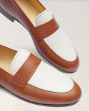 Penny Loafer Héloïse - Cuir Caramel & Blanc - Semelle Cuir - Femme