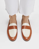 Penny Loafer Héloïse - Cuir Caramel & Blanc - Semelle Cuir - Femme