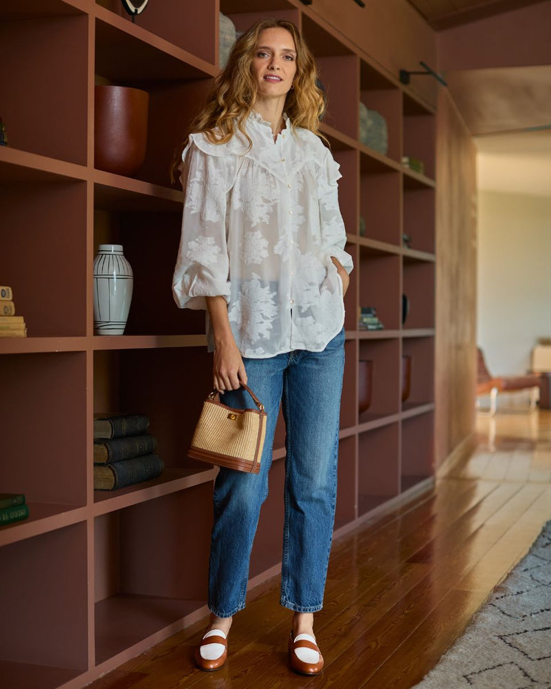 Penny Loafer Héloïse - Cuir Caramel & Blanc - Semelle Cuir - Femme