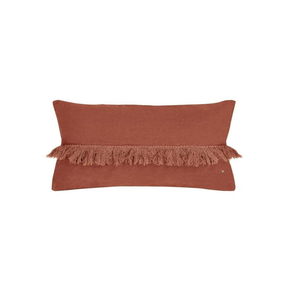 Housse De Coussin En Lin Lavé À Finitions Frangées - Rouge