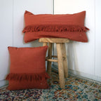 Housse De Coussin En Lin Lavé À Finitions Frangées - Rouge