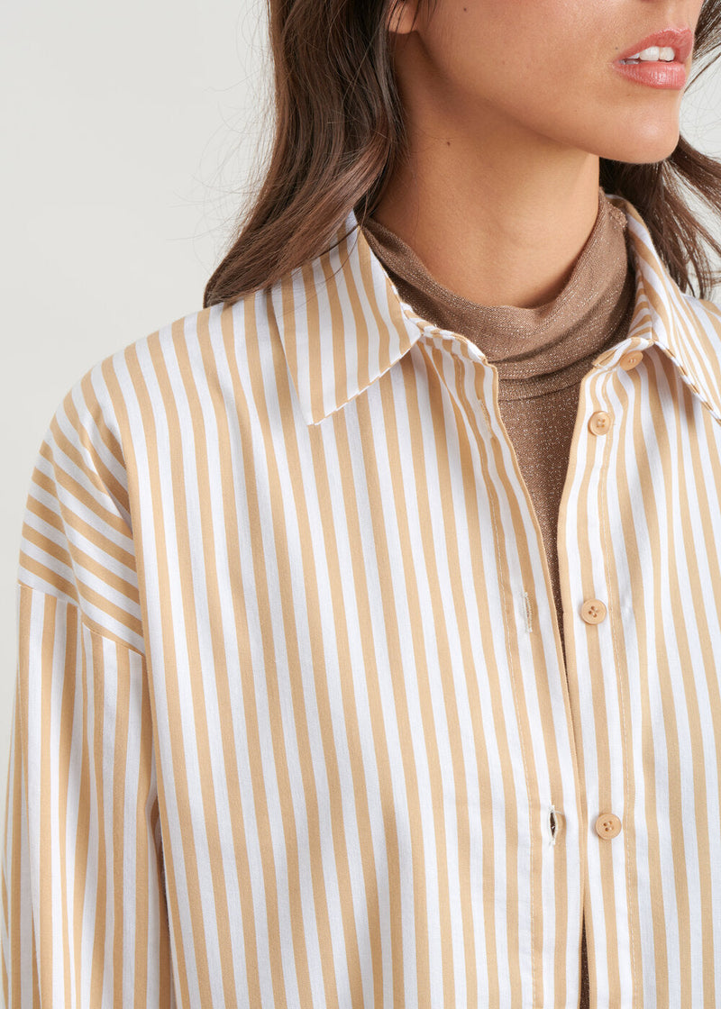 Camisa recta a rayas - BEIGE#couleur_BEIGE