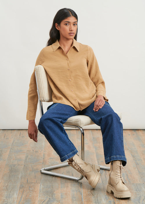 Plain long-sleeved shirt - BEIGE#couleur_BEIGE