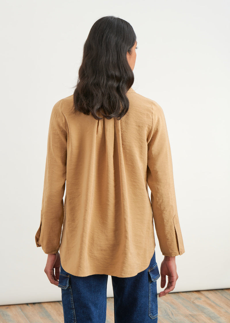 Camisa lisa de manga larga - BEIGE#couleur_BEIGE