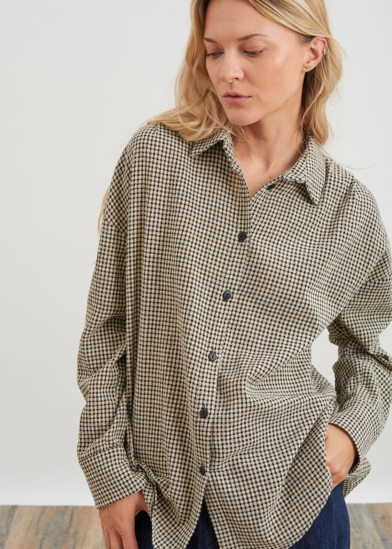 Two-tone small check shirt - BEIGE#couleur_BEIGE