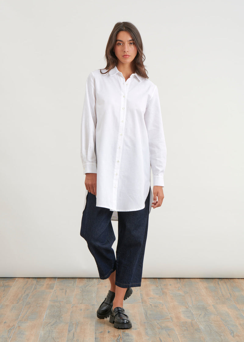 Chemise oxford ample et longue - BLANC#couleur_BLANC