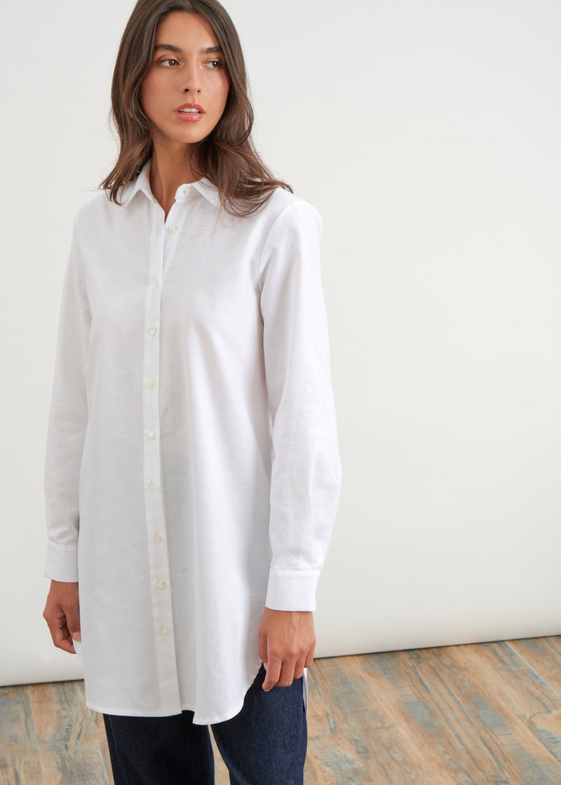 Chemise oxford ample et longue - BLANC#couleur_BLANC