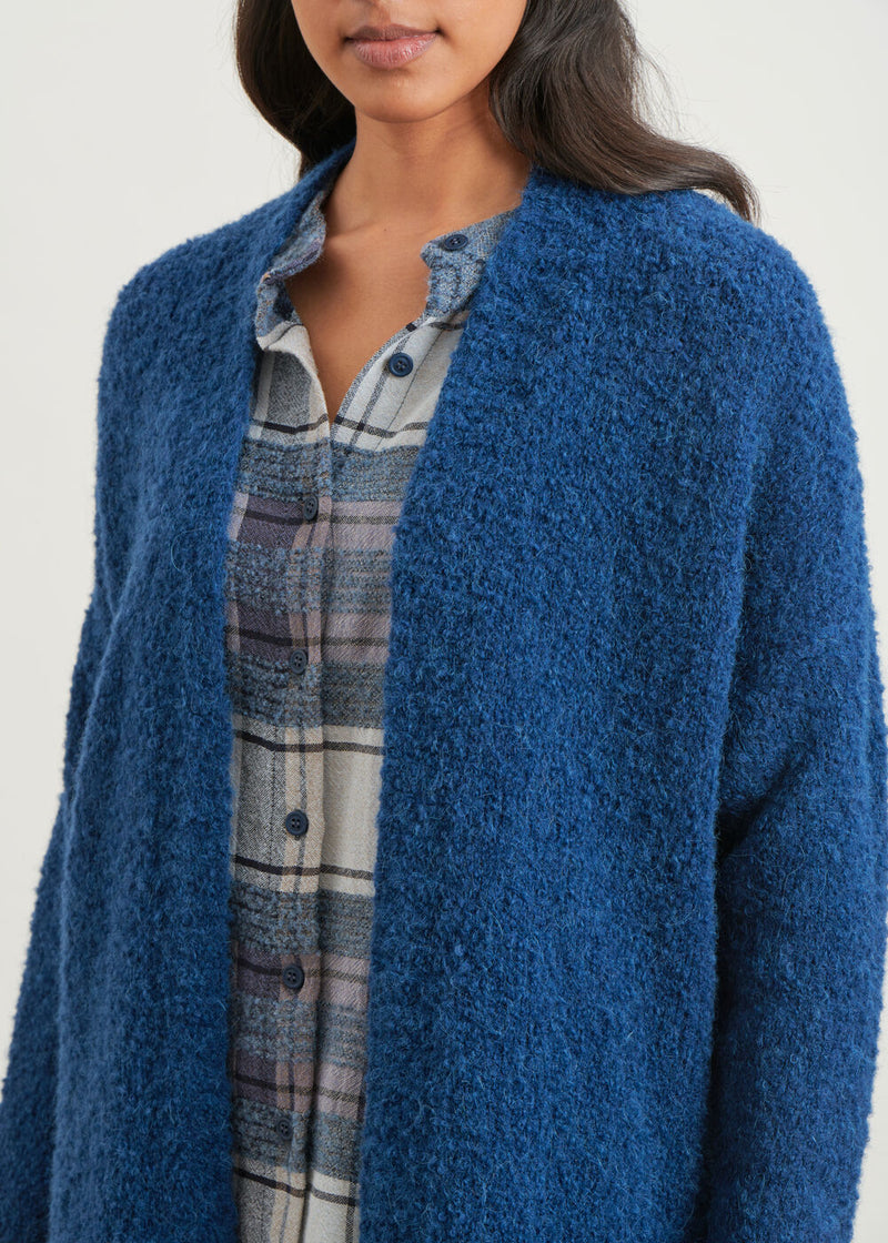 Long bouclette knit cardigan - NAVY#couleur_NAVY