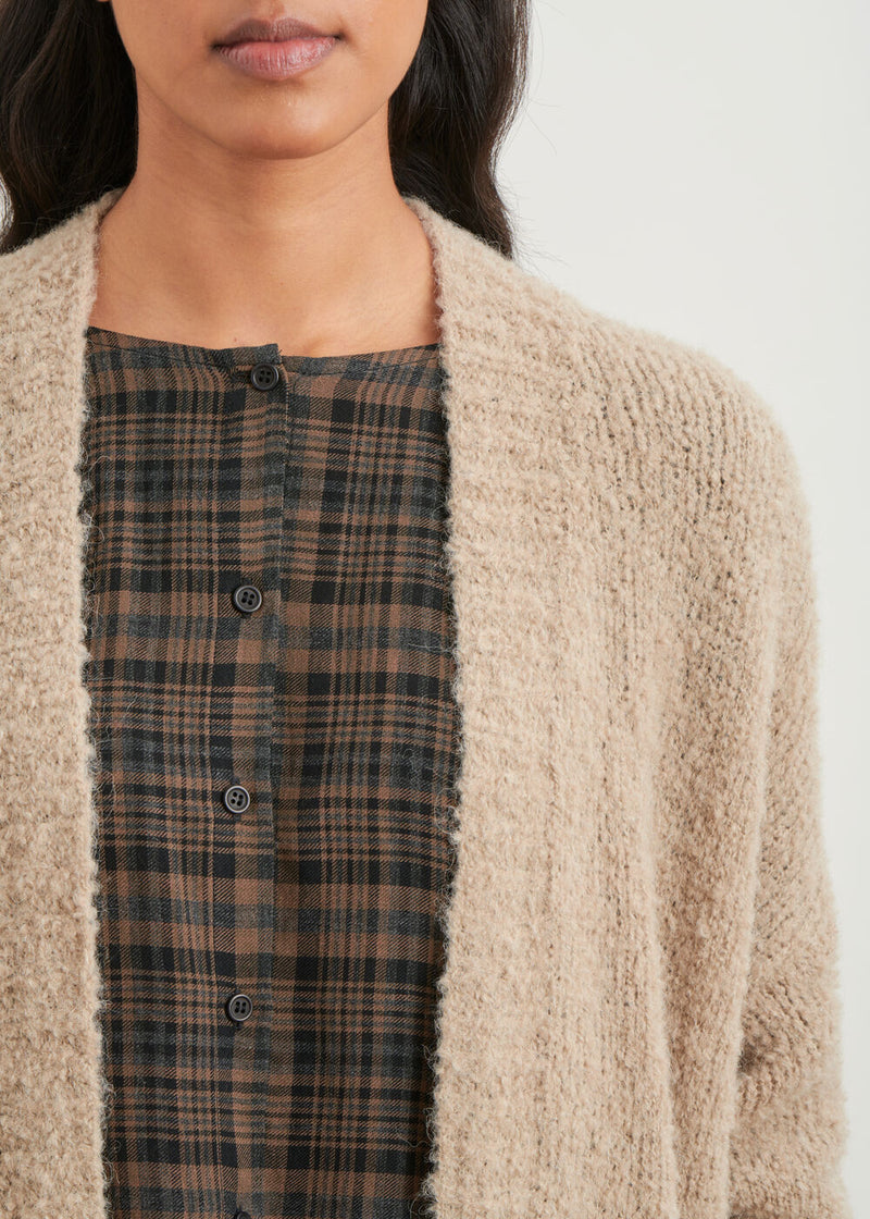 Long bouclette knit cardigan - BEIGE#couleur_BEIGE