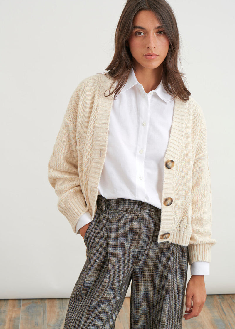 Short cable-knit cardigan - OFF WHITE#couleur_OFF WHITE