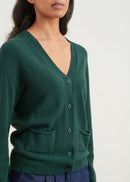 Chaqueta de punto con cuello de pico - VERT BOUTEILLE#couleur_VERT BOUTEILLE