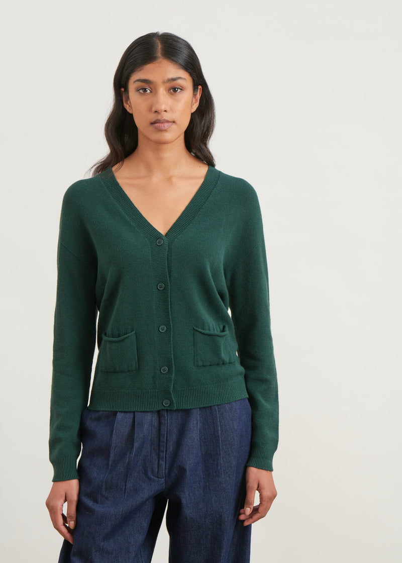 Chaqueta de punto con cuello de pico - VERT BOUTEILLE#couleur_VERT BOUTEILLE