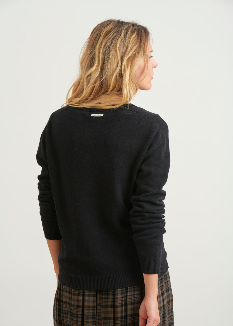 Chaqueta de punto con cuello de pico - BLACK#couleur_NOIR