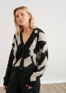 Short two-tone jacquard cardigan - BEIGE/NOIR#couleur_BEIGE/NOIR