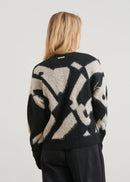 Short two-tone jacquard cardigan - BEIGE/NOIR#couleur_BEIGE/NOIR