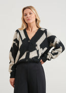 Short two-tone jacquard cardigan - BEIGE/NOIR#couleur_BEIGE/NOIR