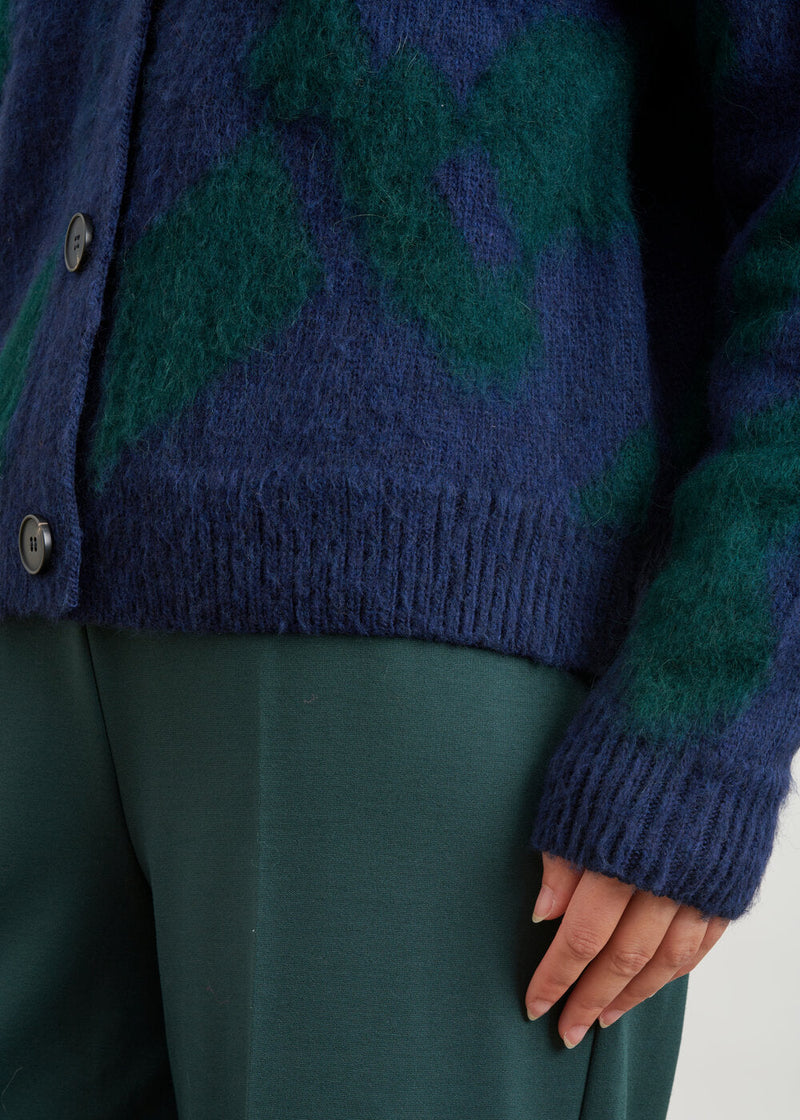 Short two-tone jacquard cardigan - NAVY/BOUTEILLE#couleur_NAVY/BOUTEILLE