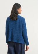 Long-sleeved bouclette knit cardigan - NAVY#couleur_NAVY