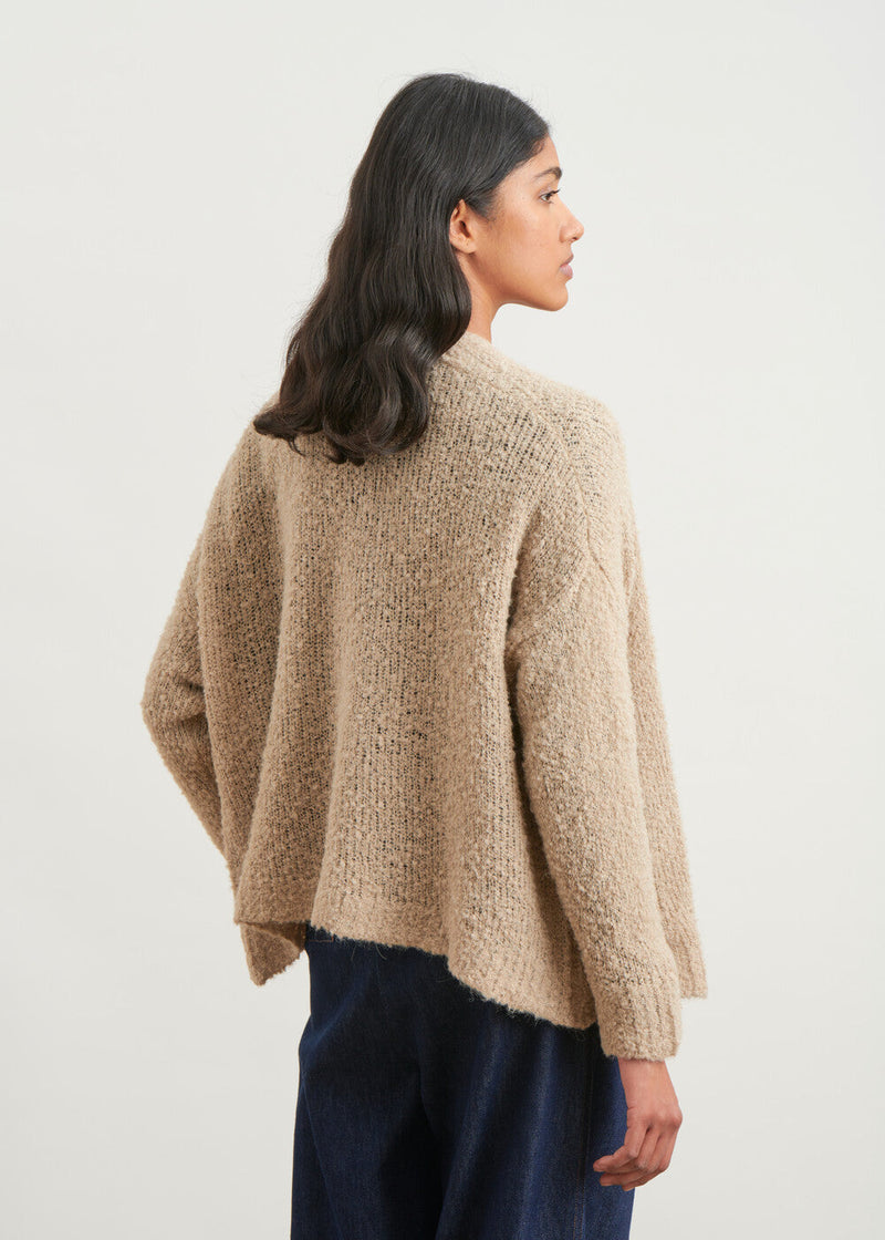 Long-sleeved bouclette knit cardigan - BEIGE#couleur_BEIGE